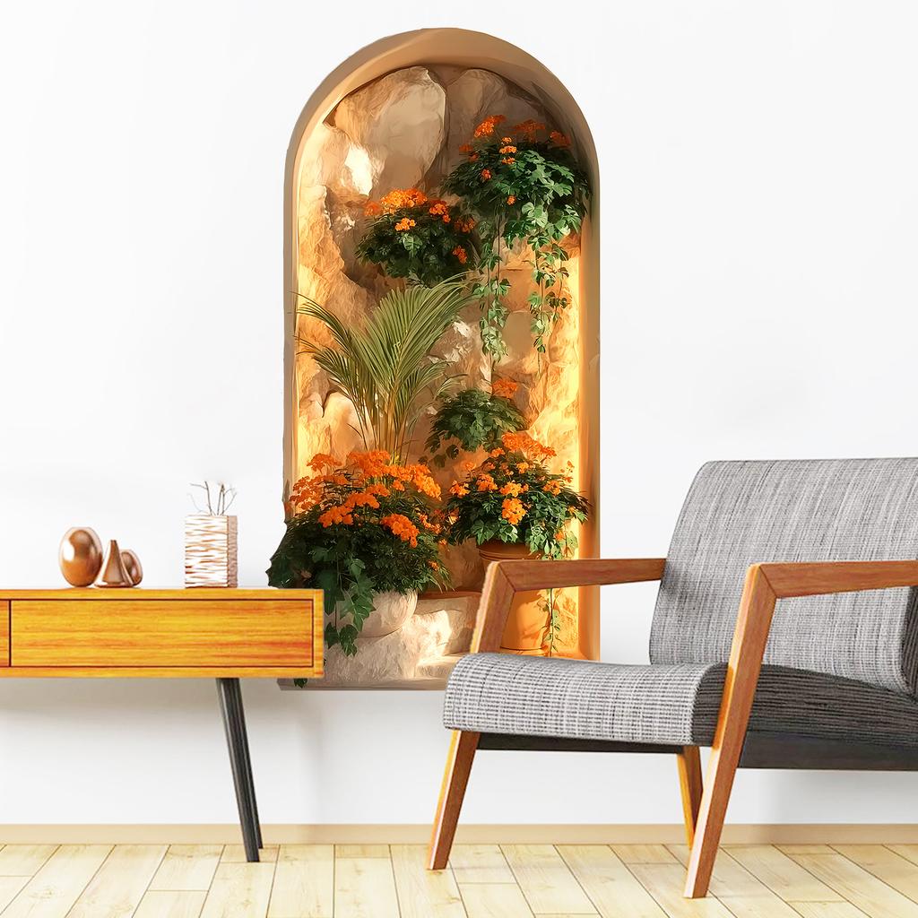 Arched Fake Window Green Plants Bedroom Living Room Foyer Dormitory Home Decoration Wall Self-adhesive Stickers