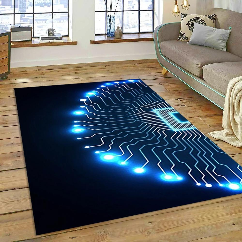 3D Chip Circuit Board Carpet Rug for Home Living Room Bedroom Sofa Doormat Kitchen Decor,Child Paly Area Rug Non-slip Floor Mat