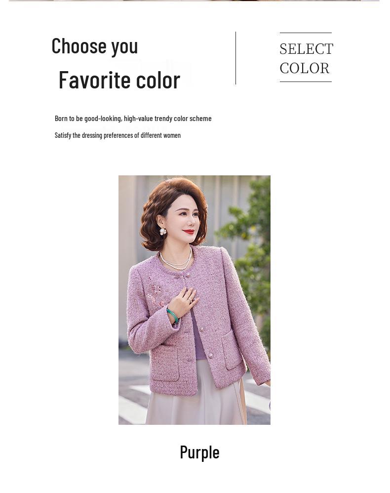 Elegant Spring French-Style Jacket for Middle-Aged & Elderly Women - Noble Lady Collection 2026