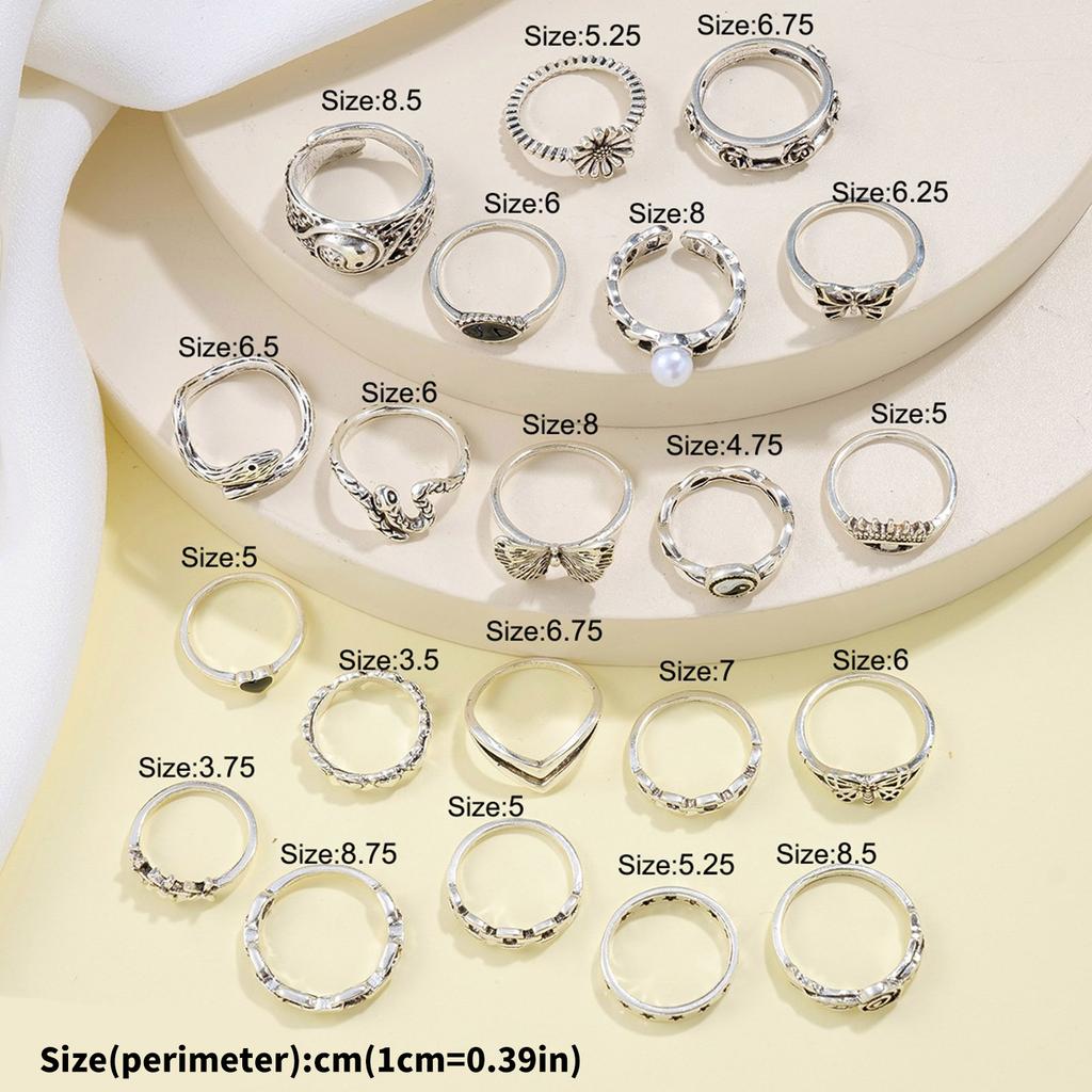 21 Pieces Vintage Butterfly Heart Rings Set Decoration for Trendy Women Adjustable Sturdy Alloy Jewelry Pieces