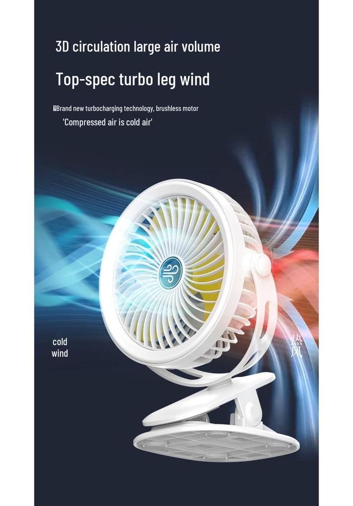 Multi-functional USB Clip Fan with Night Light - Quiet Desktop and Camping Use