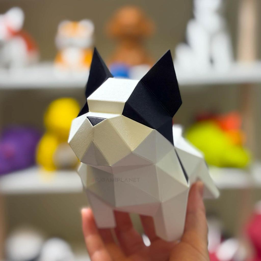ORIGAMIPLANET Bulldog 3D Origami Bastelset für Erwachsene Einfache DIY Hunde Papier Skulptur 3D Niedliches Tier Handgemacht Heimdeko Kunst Heimdekoration Papierbasteln