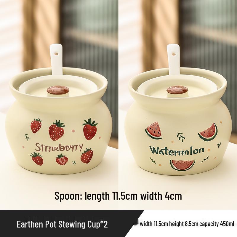 Ceramic Earthen Pot with Lid for Stews & Double Boiled Dishes - Single-Serve Steamed Egg Cup Included