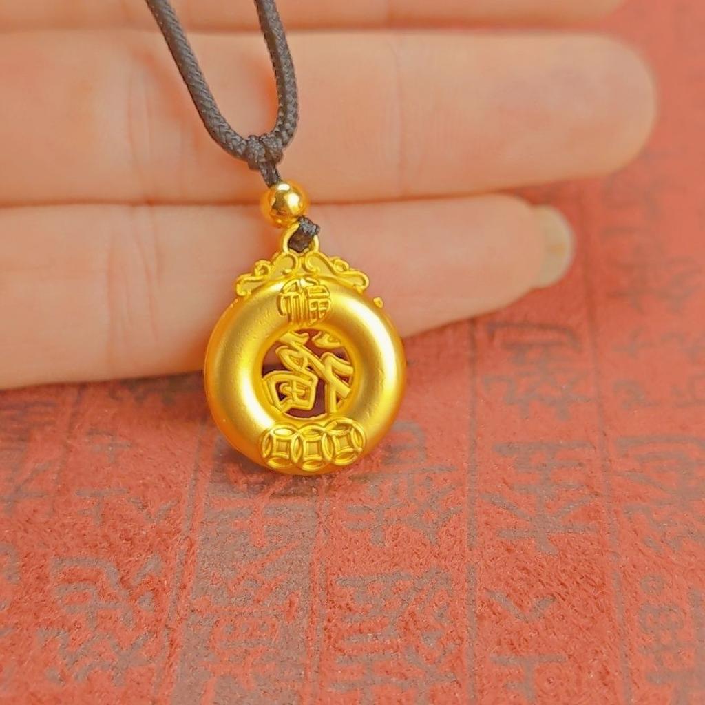 Chinese Traditional Hollow Fu Character Ingot Black Rope Pendant Necklace For Girlfriend