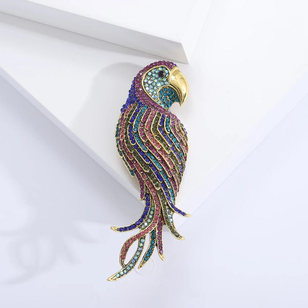 Rhinestone Parrot Brooches for Women Unisex Animal Pin Bird Lapel Pins Event Funny Luxury Gifts New Year Friends Decoration