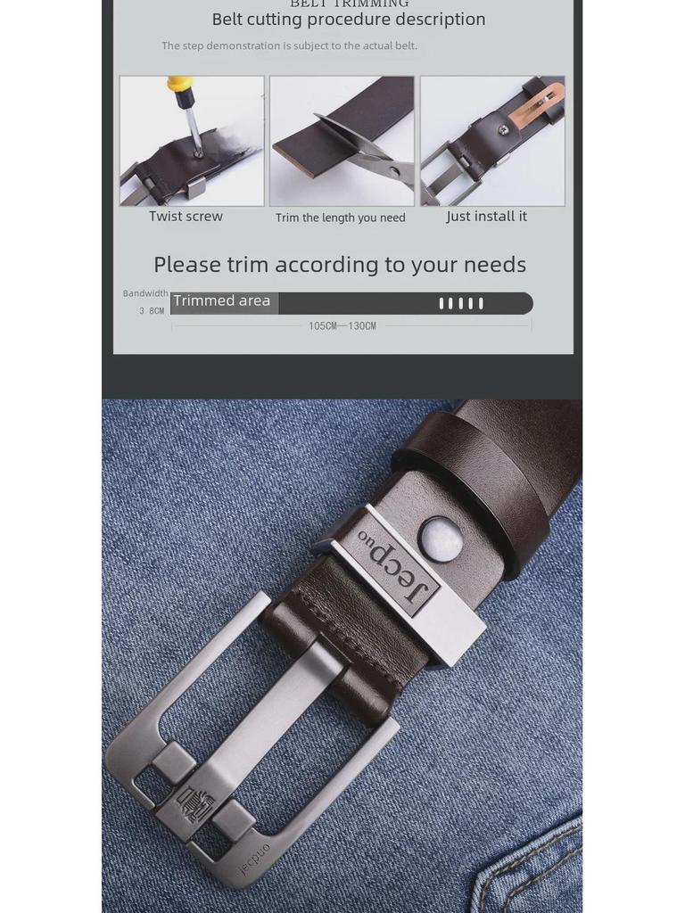 Pinduoduo Heißer Verkauf: Jeepuo Herren Echtleder Dornschließe Rindsleder Casual Koreanischer Stil Jeansgürtel