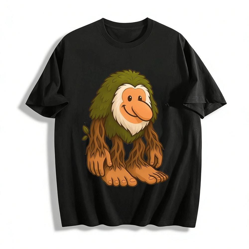 Cute Forest Tree Troll Print Casual Top Pure cotton T-shirt XXS