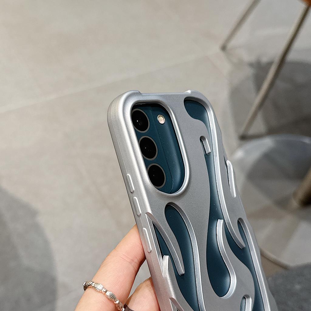 Flame Pattern Cool Hollow Phone Case For Samsung S25 S24 Plus S22 S23 Ultra A16 A06 A55 A15 A54 A14 Slim Shockproof Soft Cover