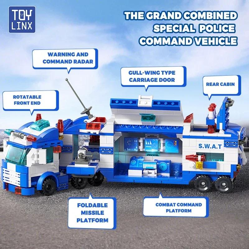 TOYLINX 679PCS Police Building Blocks 8-in-3 Transformable Toy 51 Shape Changes Robot Vehicle Aircraft Kids Construction Bricks