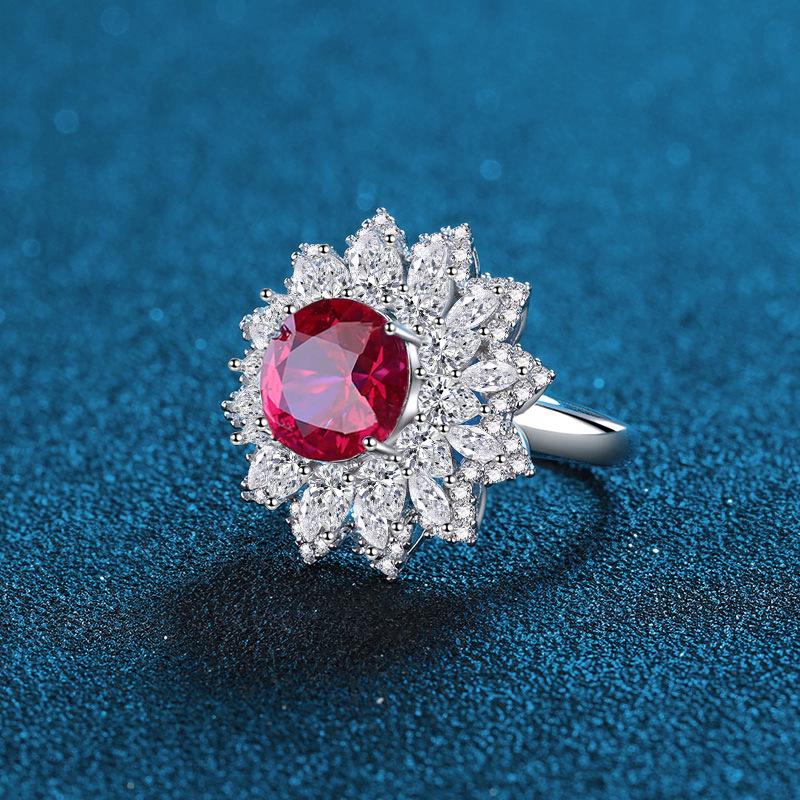 

Женское красное кольцо из стерлингового серебра 925 пробы с микропаве из сапфиров Size 6