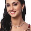 Rhodium Plated Silver Toned White American Diamond Studded Necklace With Earring Jewellery Set For Woment and Girl