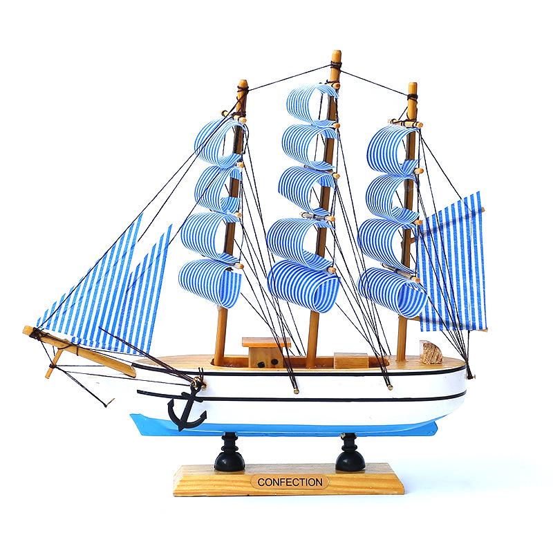 Mediterranean Style Solid Wood Sailboat Ornament for Home Decoration (16cm-50cm)