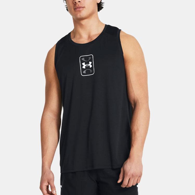 Under Armour Logo Print Quick-Dry Running Training Crew Neck Vest Men Tops Black 1383399-001