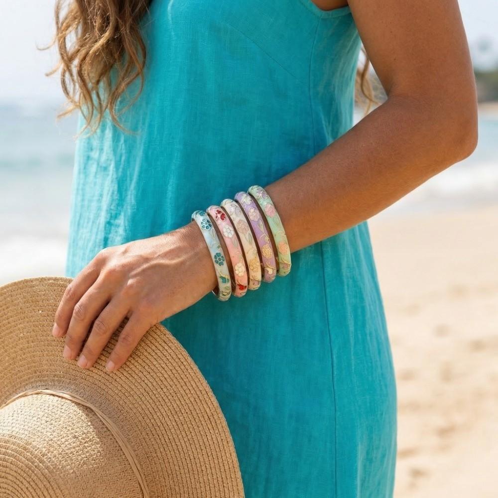 Floral Colorful Flower Bangle Enamel Women's Hand Bracelet Vintage Cloisonne Bangle  Jewelry Gifts