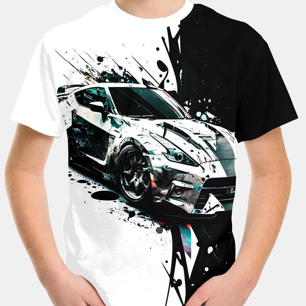 Dětské Oblečení Chlapecké Tričko Krátký Rukáv Stylové Grafické Trička s Motivem Závodů Aut Dětské Letní Oblečení Neformální Streetwear Chlapecké Oblečení