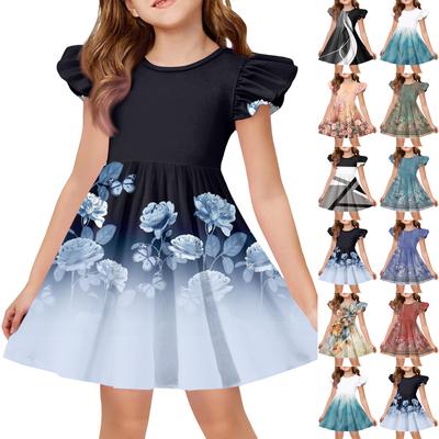Sommer-Prinzessinnenkleid für Mädchen, A-Linien-T-Shirt-Kleid Ostertag