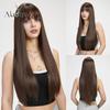 ALAN EATON Women's Black Wigs Long Straight Synthetic Wigs with Bangs Daily Party Cosplay Heat Resistant Fiber Smooth Natural