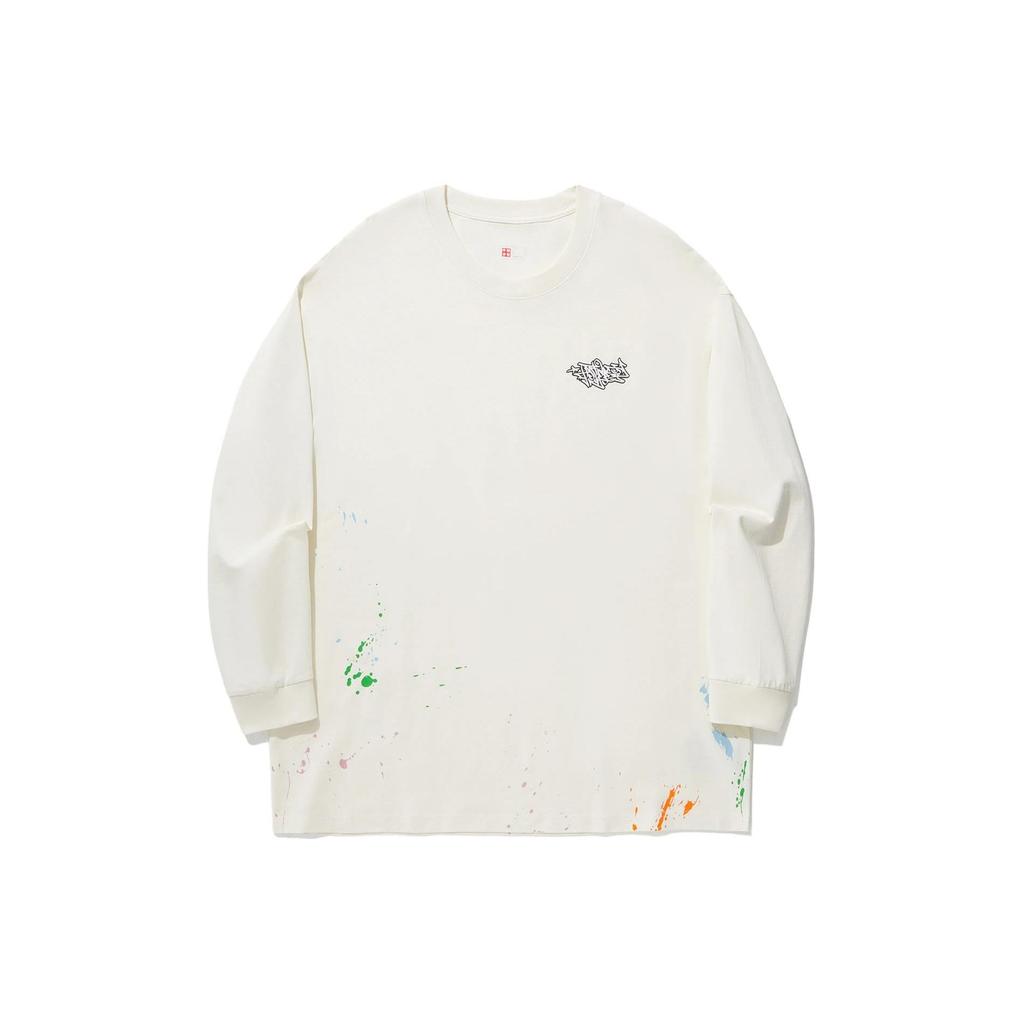 Li Ning Letter Round Neck Loose Long Sleeve Drop Shoulder T-Shirt Unisex T-Shirt Off-White AHSU267-2