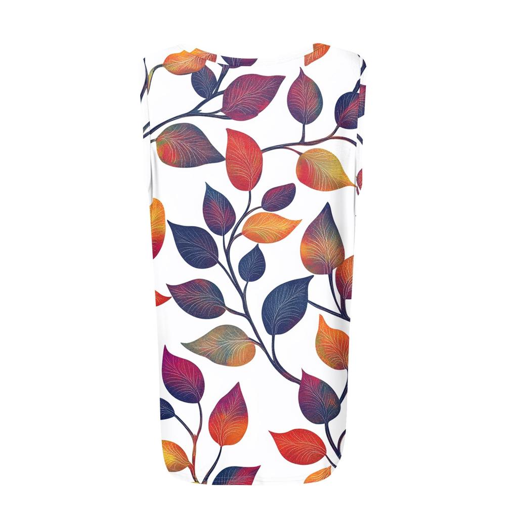 Damen Plissiertes Quadratischer Ausschnitt Ärmellos Tank Top Blumenmuster T-Shirt