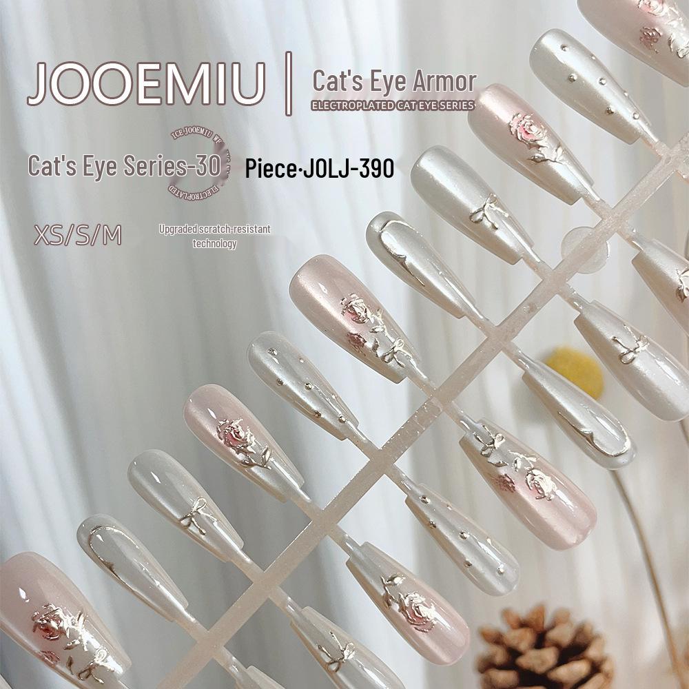

Almond Rose Gilded Cat Eye Airbrush Manicure Set: 30 Removable Nail Tips