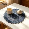 Vintage Floral Embroidered Coasters Round Lace Doily Dark Blue Placemat Table Heat Resistant Placemats Mat Heat-resistant Doilies for Home