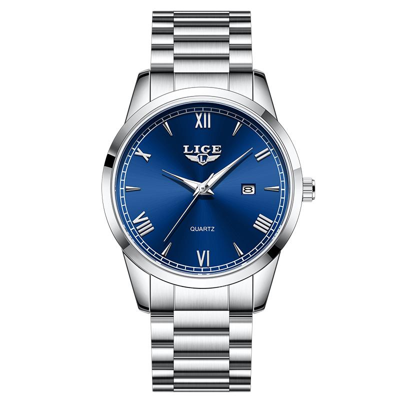 LIGE Original Fashion Watch Man Waterproof Luminous Date Men Watch Stainless Steel Quartz Business Men's Watches