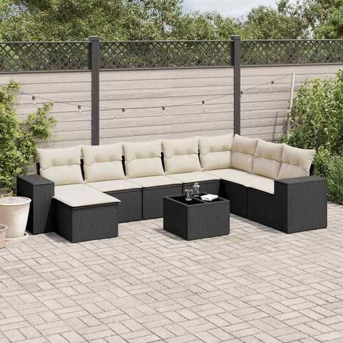 VidaXL Salon de Jardin avec Coussins 9 pcs, Canapés de Terrasse, Ensemble de Meubles de Patio, Mobilier d'Extérieur, Noir 3255303