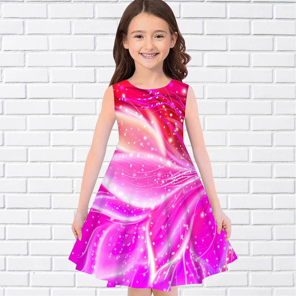 Girls 3D Curved Stripes Dresses Kids Girl Party Sleeveless Princess Dress Tank for Girl Over Four Years