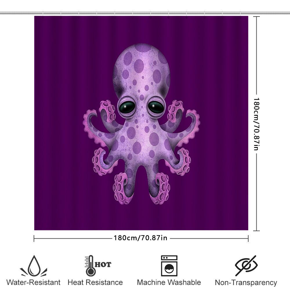 Unframed Ocean Octopus Shower Curtain Cute Sea Creature Bathroom Decor Waterproof Fabric Shower Liner Beach Themed Home Decor