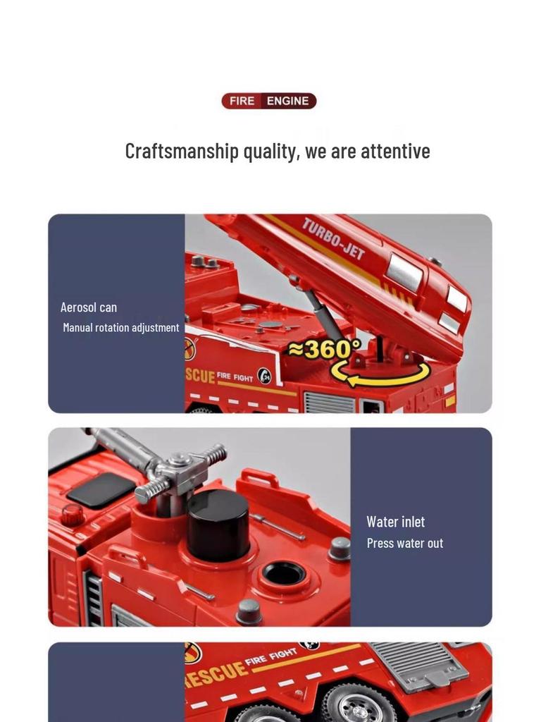 Children's Alloy Fire Truck Toy with Spray Water, Ladder, and Rescue Features