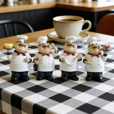 Figura de Chef de Dibujos Animados Pintada a Mano Sosteniendo Plato de Frutas Pastel Fideos Cuchara Estatua de Chef Escultura Decoración para el Hogar Cocina Comedor Adorno