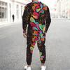 Men Pink Black White Wavy Curve Geometric Print Long Sleeve Sweatshirt Jogger Pants Two Piece Suit