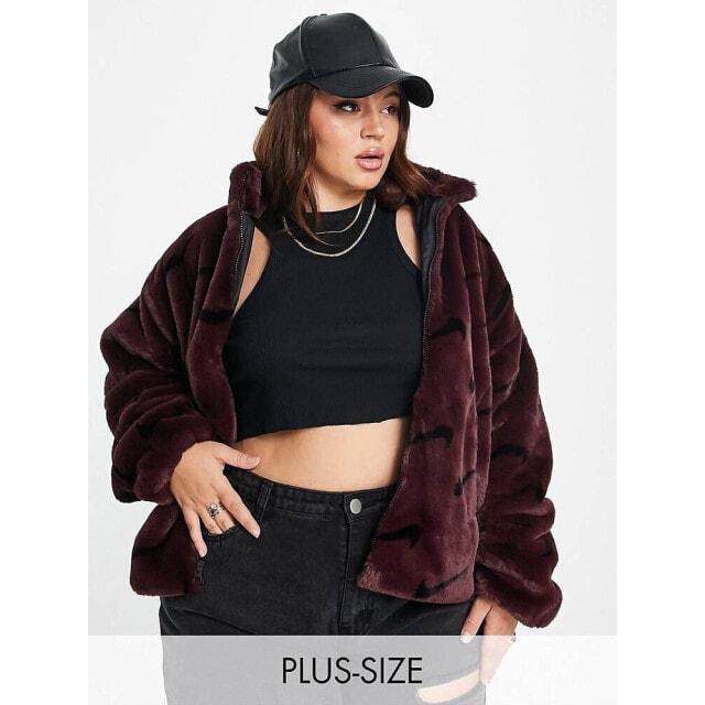 

Темно-бордовая и черная куртка из искусственного меха с галочкой Nike Plus