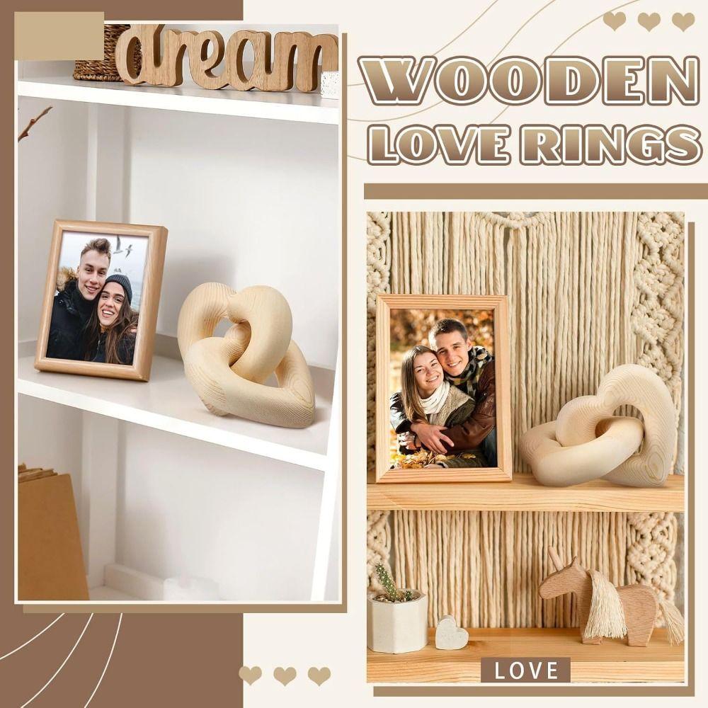 Chain Link Design Interlocking Wooden Hearts Romantic Wood Grain Wooden Heart Knot Decor Handmade Carved Olive Wood Hearts