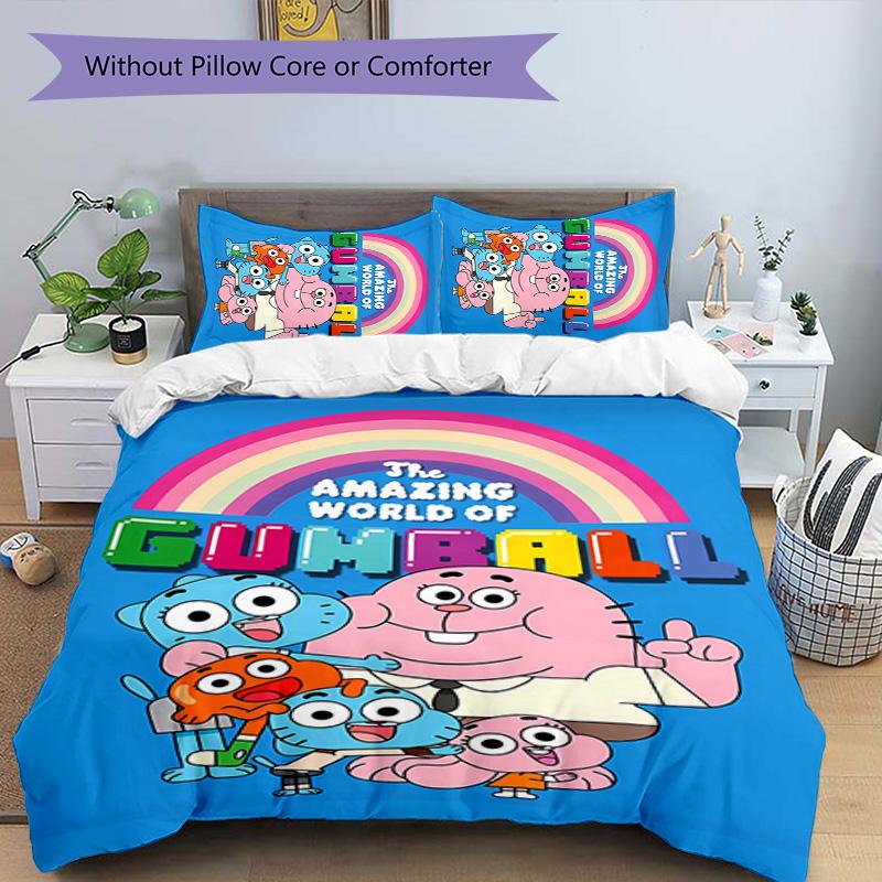 3pcs The Amazing World of Gumball1 pattern bedding set duvet cover set includes duvet cover &pillowcases, perfect all season bedroom decoration & gift