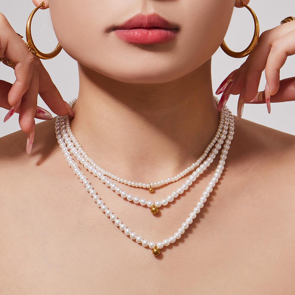 Mili Exquisite Pearl Beaded Necklace & Stainless Steel Bracelet Jewelry Set for Women