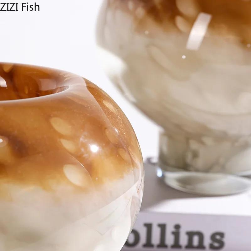 Gradient Color Circle Glass Vase Table Decoration Flower Arrangement Creative Mushroom Shaped Flowers Vases Room Aesthetic Decor