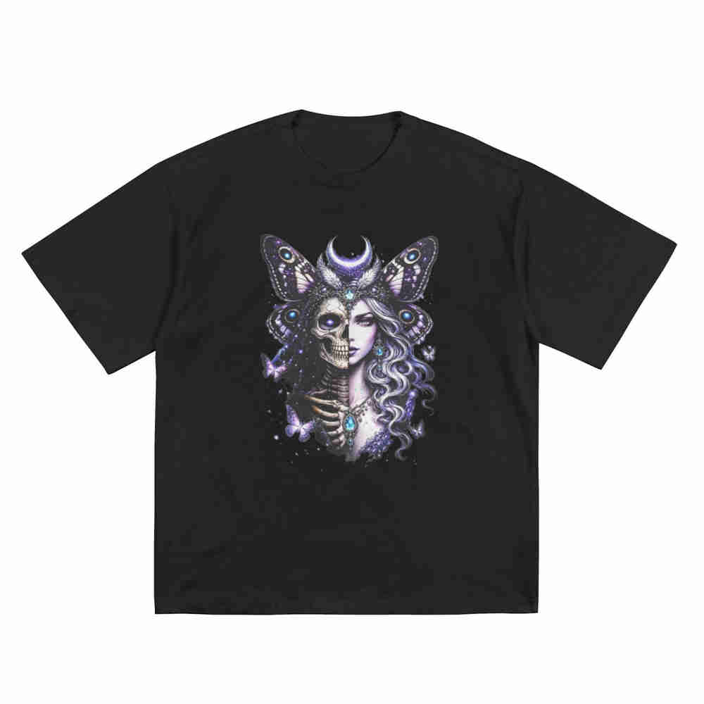 Moon Moth Fairy Skeleton Gothic Celestial Skull Short Sleeve Tee 100% Cotton T-Shirt