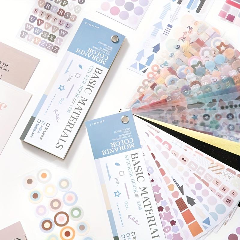 Cute 30 sheets of rotatable self-adhesive stickers - Morandi color series, including letters, numbers, stars, and hearts