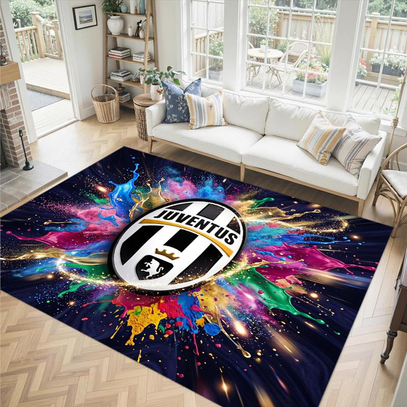 Juventus FC Design Kristall-Samt-Teppich Gemütlich Nicht?Rutschfester Teppich mit Aufdruck für Schlafzimmer Wohnzimmer Eingang
