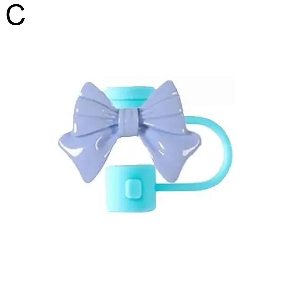 Cute Cartoon Bow Straw Tips Cover Reusable Dustproof Silicone Straw Cover Kitchen Cup Accessories Home Supplies