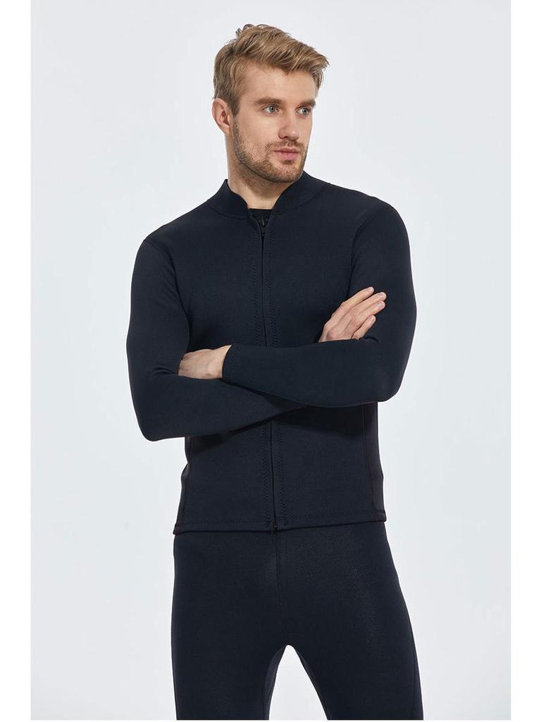 Men's 3mm Thickened Warm Diving and Surfing Wetsuit Top with Front Zipper