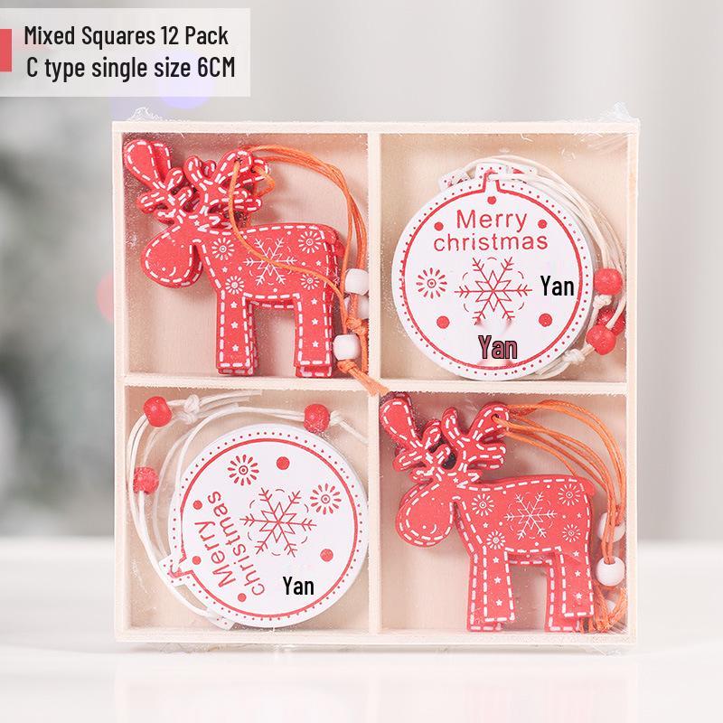 Creative Wooden Christmas Ornaments: Small Reindeer Tree Pendants with Exquisite Painted Box