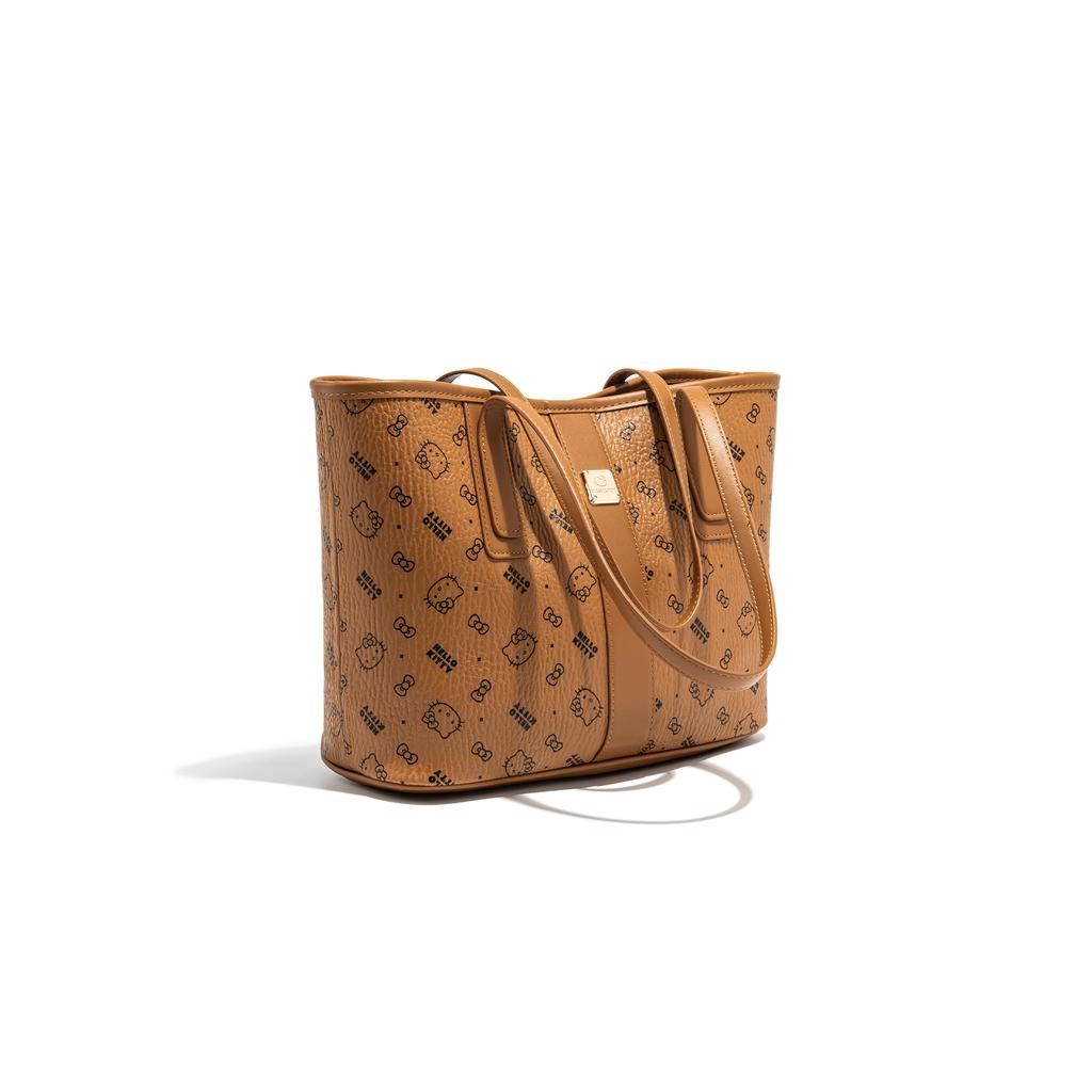 Nová PU taška Sanrio Hello Kitty, nákupní taška, taška přes rameno, běžná dámská, růžová/barva mléčného čaje/hnědá SHHF41495-1