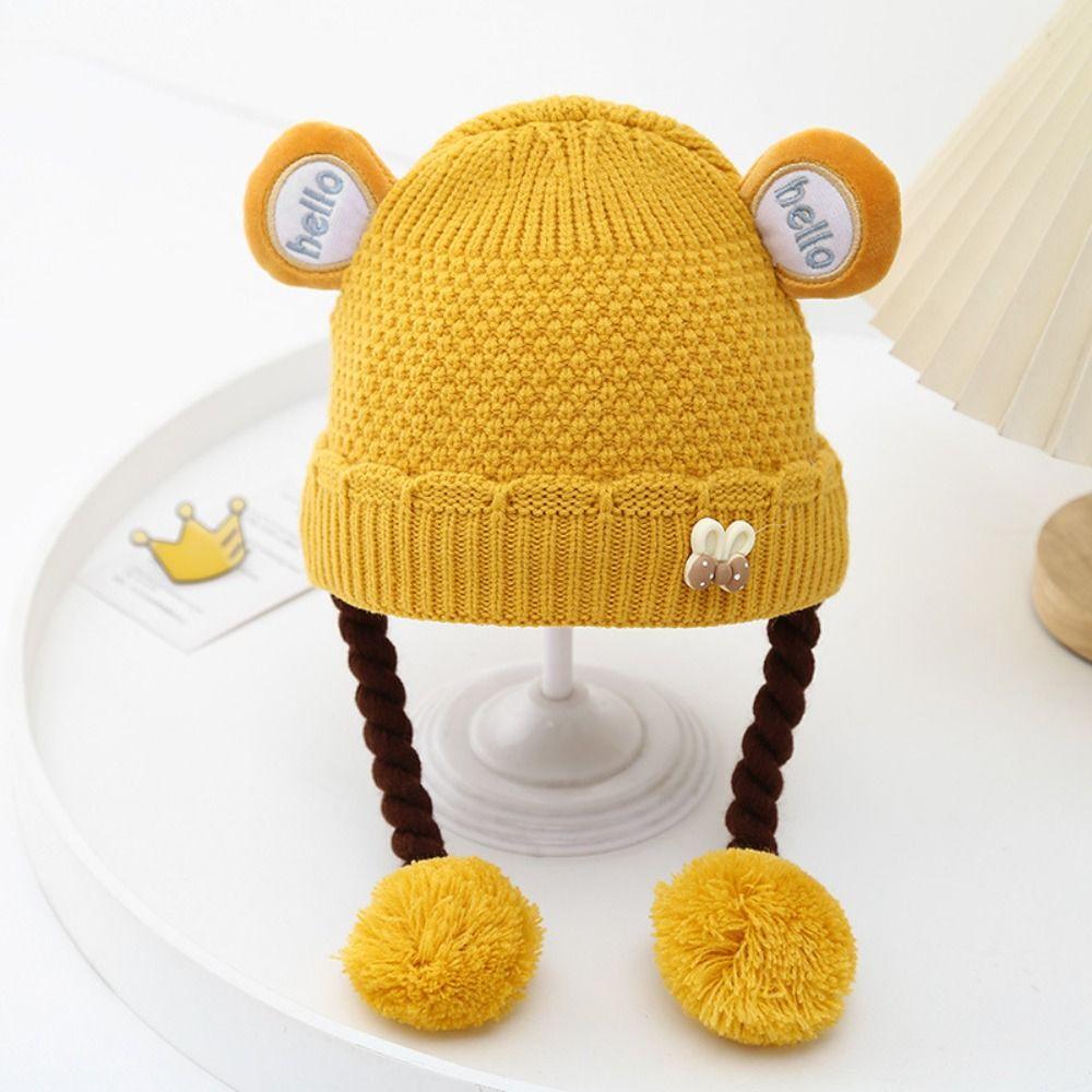 

Thickned Knitted Hat Warm Earflap Hats Cute Bonnet for Baby жовтий