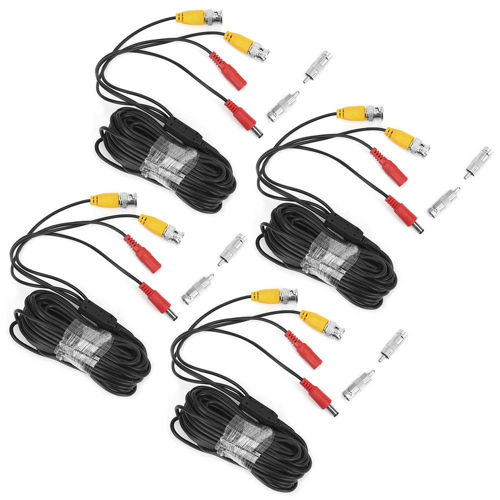 4Pcs BNC Video Power Cable CCTV Wire Cord Security System Accessories