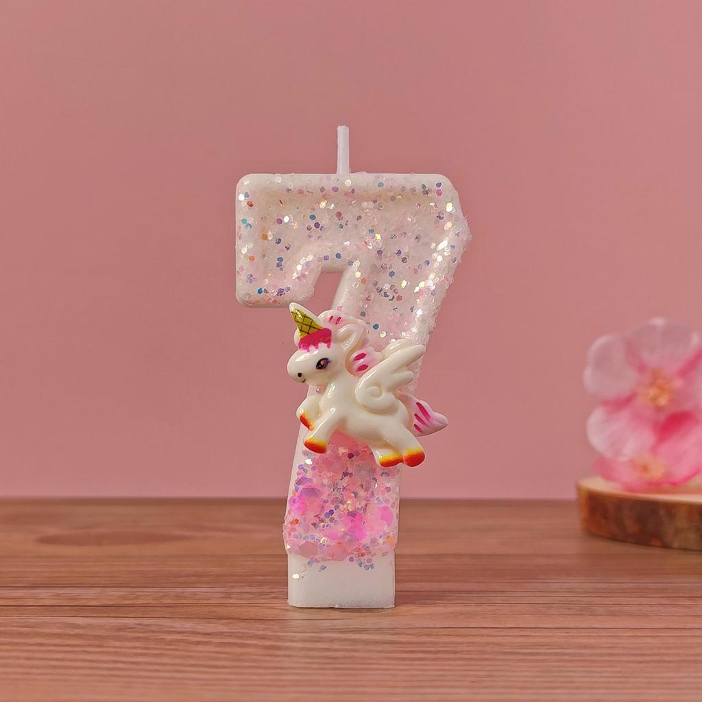 Handcrafted Cute Cartoon Unicorn Birthday Number Candle for Girls
