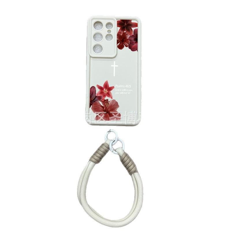 Retro flower for Samsung S24 mobile phone case S25ULTRA portable rope GalaxyS23 emery NOTE20