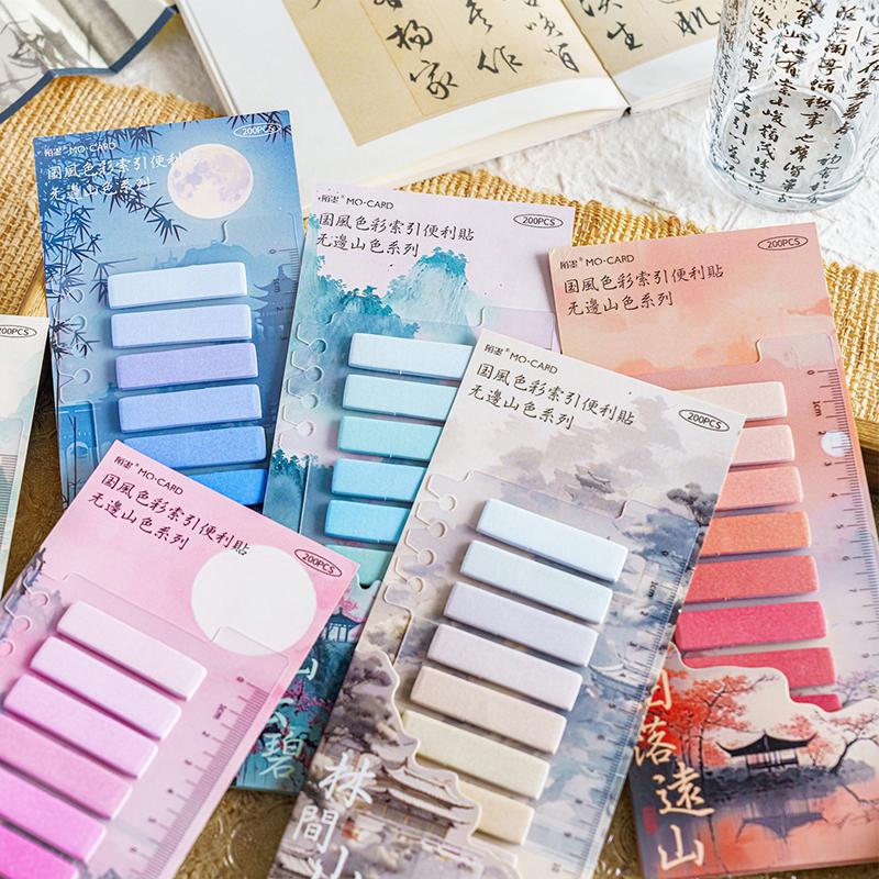 200Pcs Chinese Style Writable Sticky Notes Office Accessories Color Index Posted-It Notes Student Stationery Journaling Supplies
