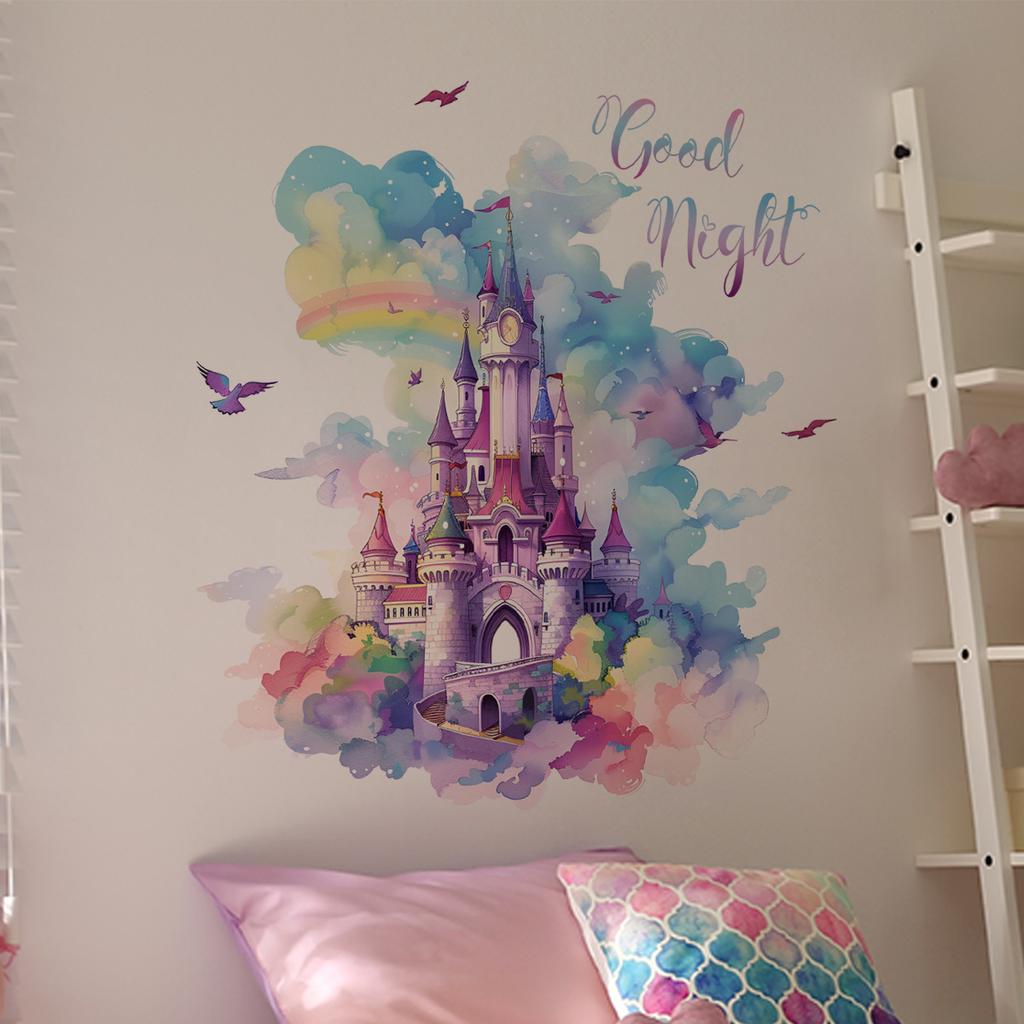 Rainbow Castle Vinyl Child Wall Sticker For Baby Room Decor Bedroom Accessories Furniture Sticker Adhesive Wallpaper Wall Decor